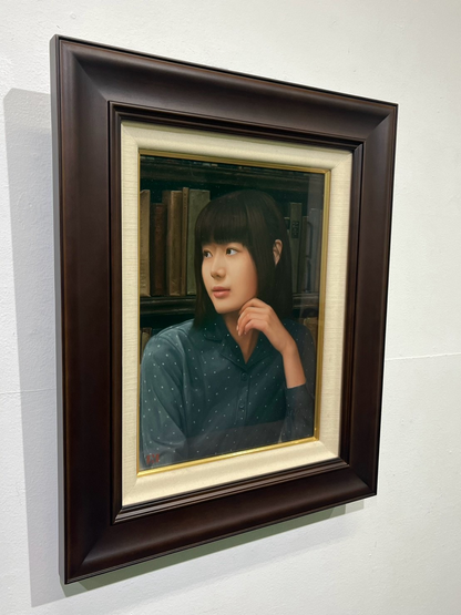 𠮷間春樹 𠮷間春樹「書斎に居る女性」 パネルに天竺綿布、油彩