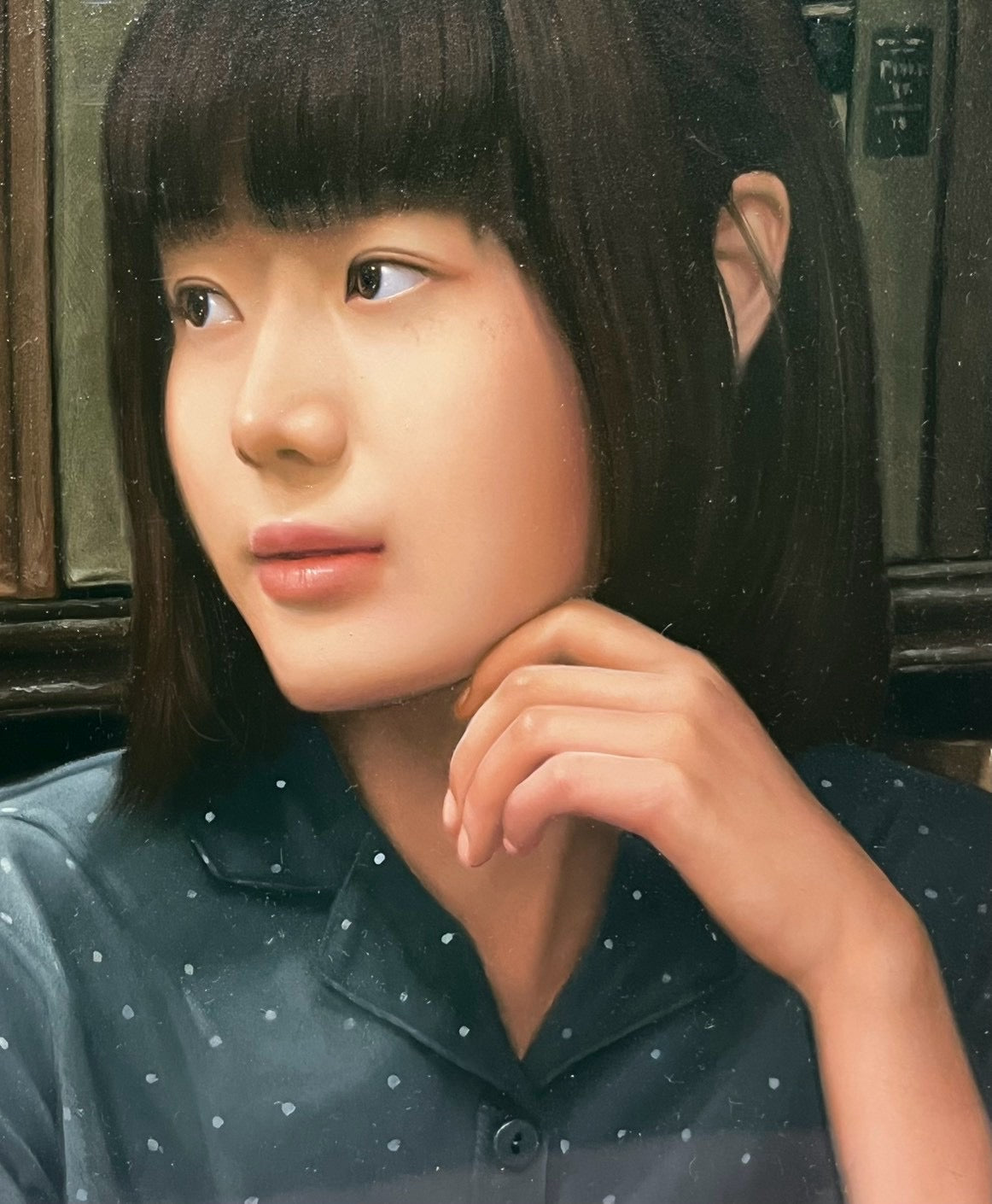 𠮷間春樹 𠮷間春樹「書斎に居る女性」 パネルに天竺綿布、油彩