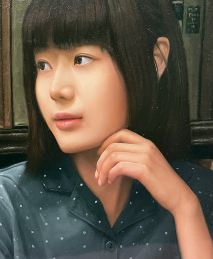 𠮷間春樹 𠮷間春樹「書斎に居る女性」 パネルに天竺綿布、油彩