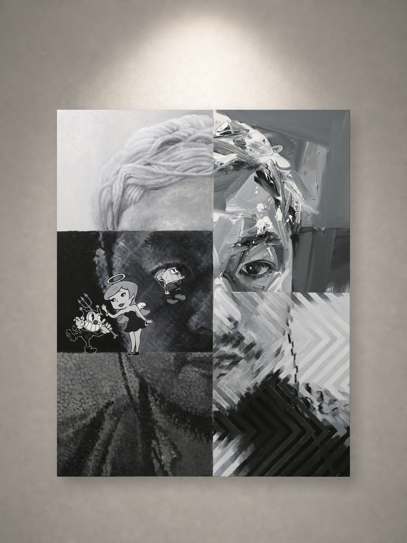 星山耕太郎「Self-Portrait 2025」 一灯の白色スポットライトによる壁面展示イメージ・正面（作品画像非改変）