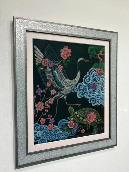 Moeco Moeco「Crane and Turtle（鶴亀ピンク）」 黒板にチョーク