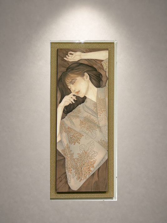 下重ななみ「花影」 白麻紙、墨、岩絵具