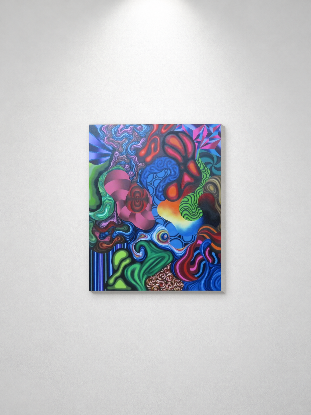 鈴木一世「greedy IX」展示イメージ／縮尺は概算、実際の展示写真ではありません。キャンバスの厚みは約3cmを仮定して表現しており、実測値ではありません。
