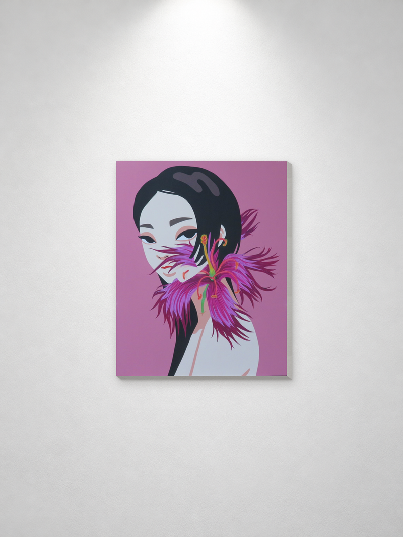 feebee「Digital Flowers Produce No Seeds 003」展示イメージ／縮尺は概算、実際の展示写真ではありません。キャンバスの厚みは約3cmを仮定して表現しており、実測値ではありません。