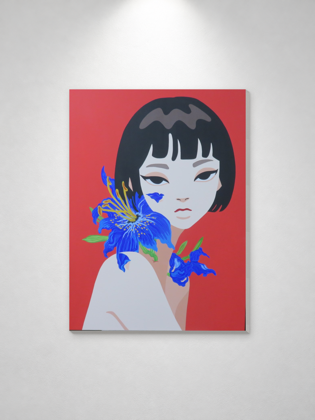 feebee「Digital Flowers Produce No Seeds 002」展示イメージ／縮尺は概算、実際の展示写真ではありません。キャンバスの厚みは約3cmを仮定して表現しており、実測値ではありません。