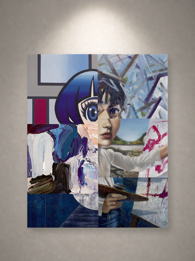 星山耕太郎「Painter #2」 一灯の白色スポットライトによる壁面展示イメージ・正面（作品画像非改変）