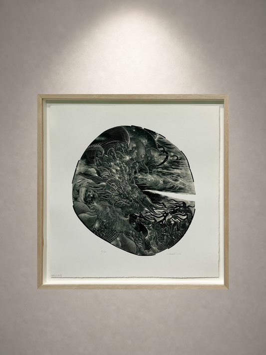 二階武宏「有機的な夜響」 木口木版画 / Wood engraving